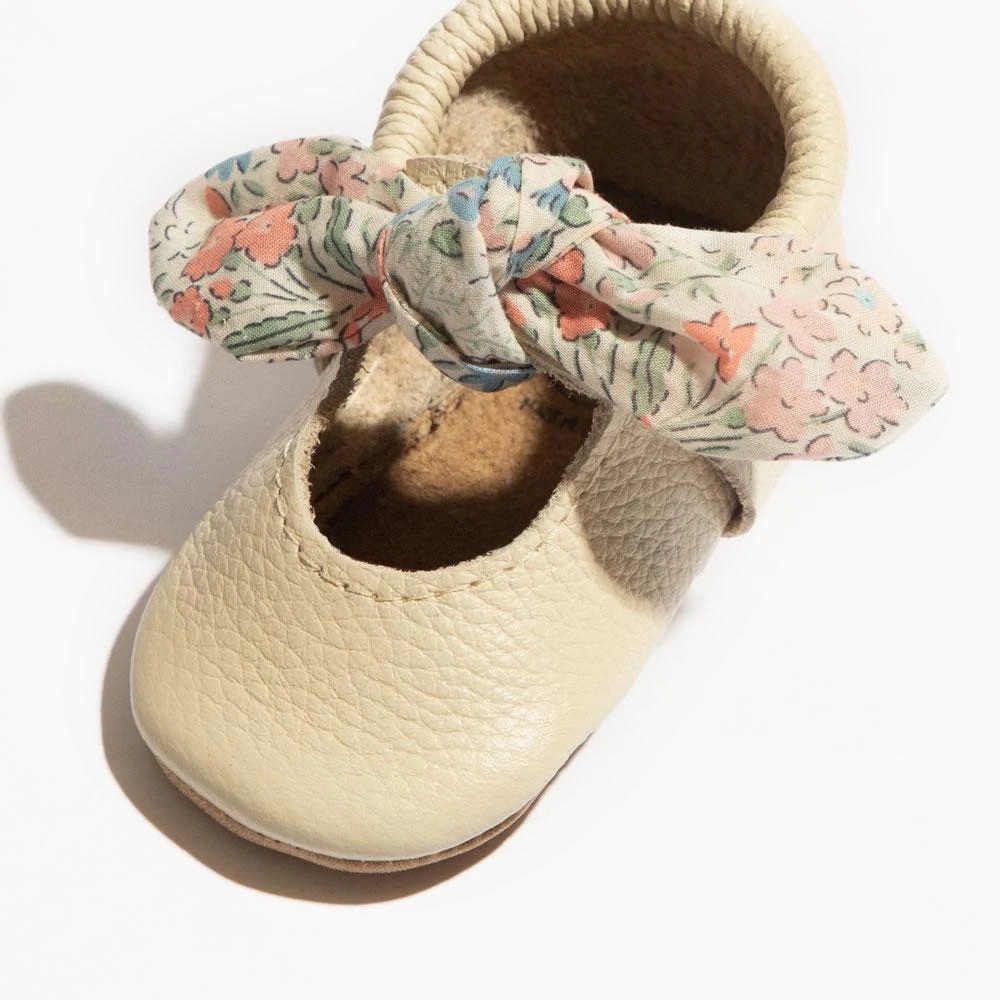 Freshly Picked Cream Moccasins with Floral Bow